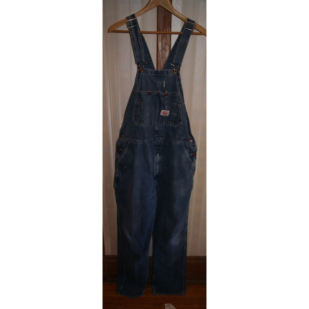 Round House Bib Overalls Men's 38 X 34 Blue Denim Carpenter Western Made in USA